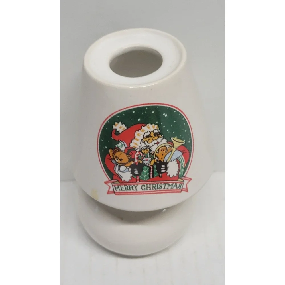 Vintage Ceramic Merry Christmas Santa Teddy Bear Tea‎ Light Candle Holder Lamp